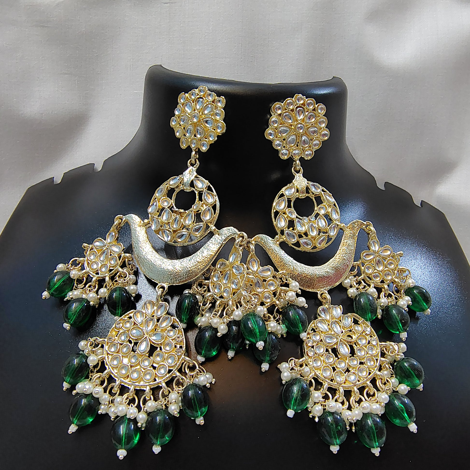 Emerald Green Grace Kundan Chandbalis