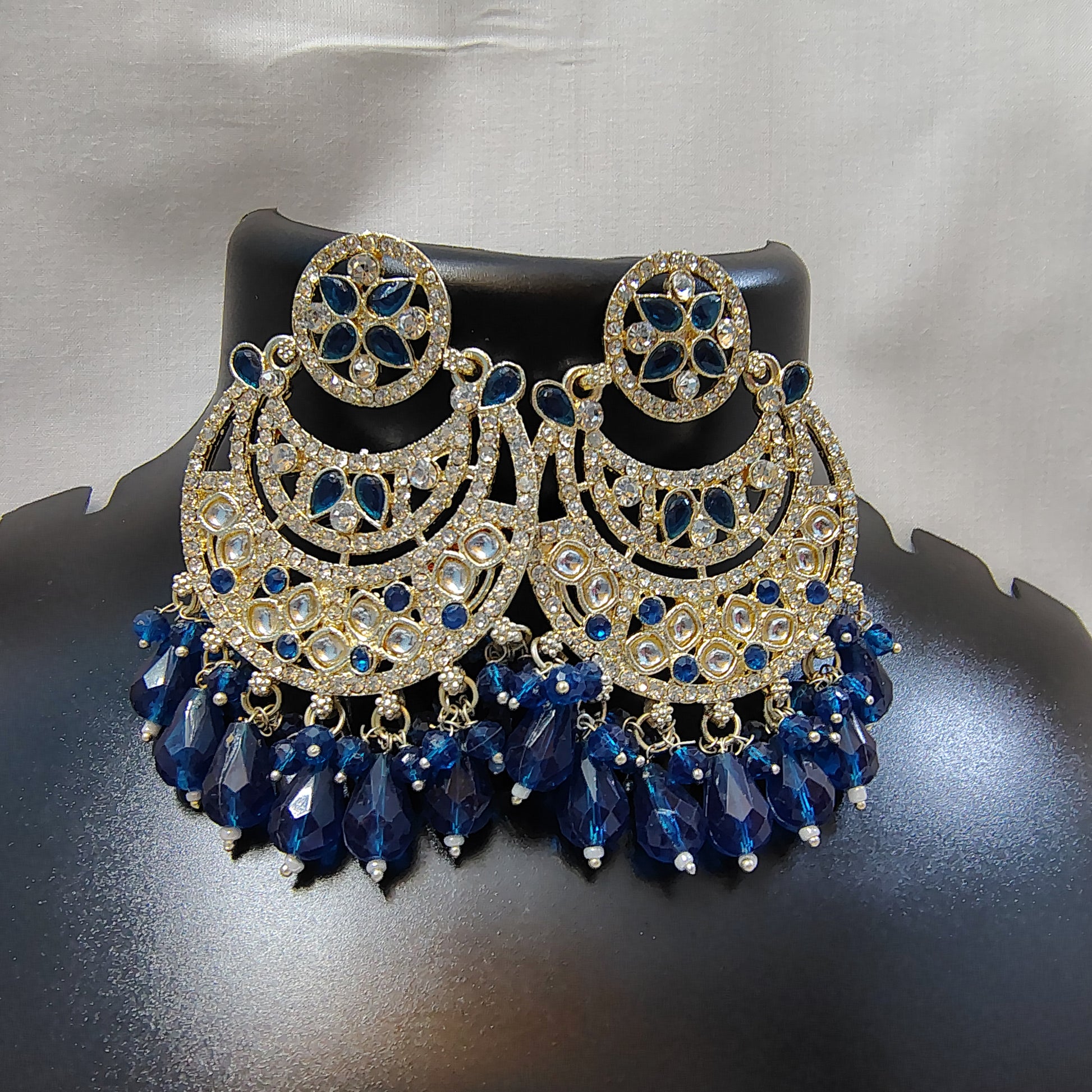 Midnight Cascade Kundan Chandbali