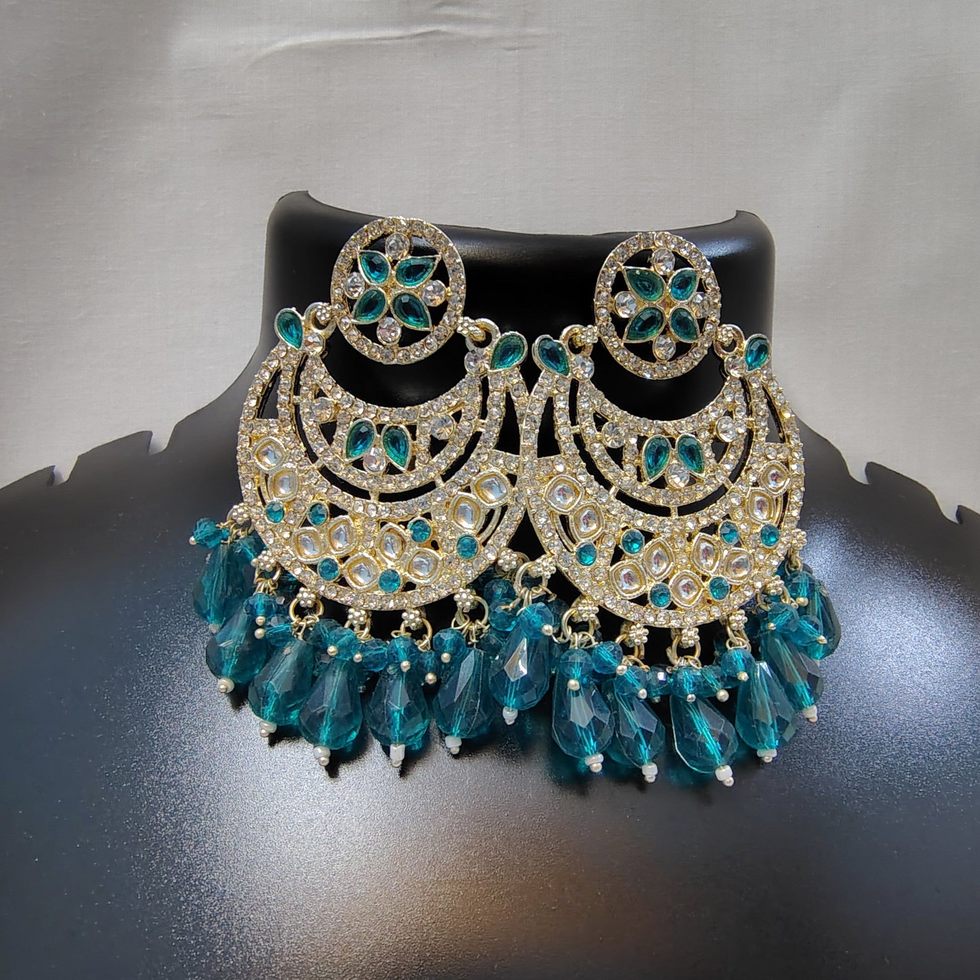 Turquoise Bloom Kundan Chandbali