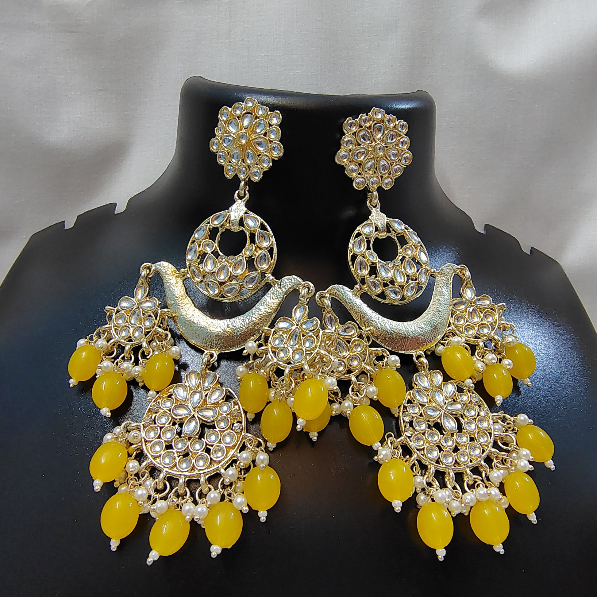 Lemon Yellow Grace Kundan Chandbalis
