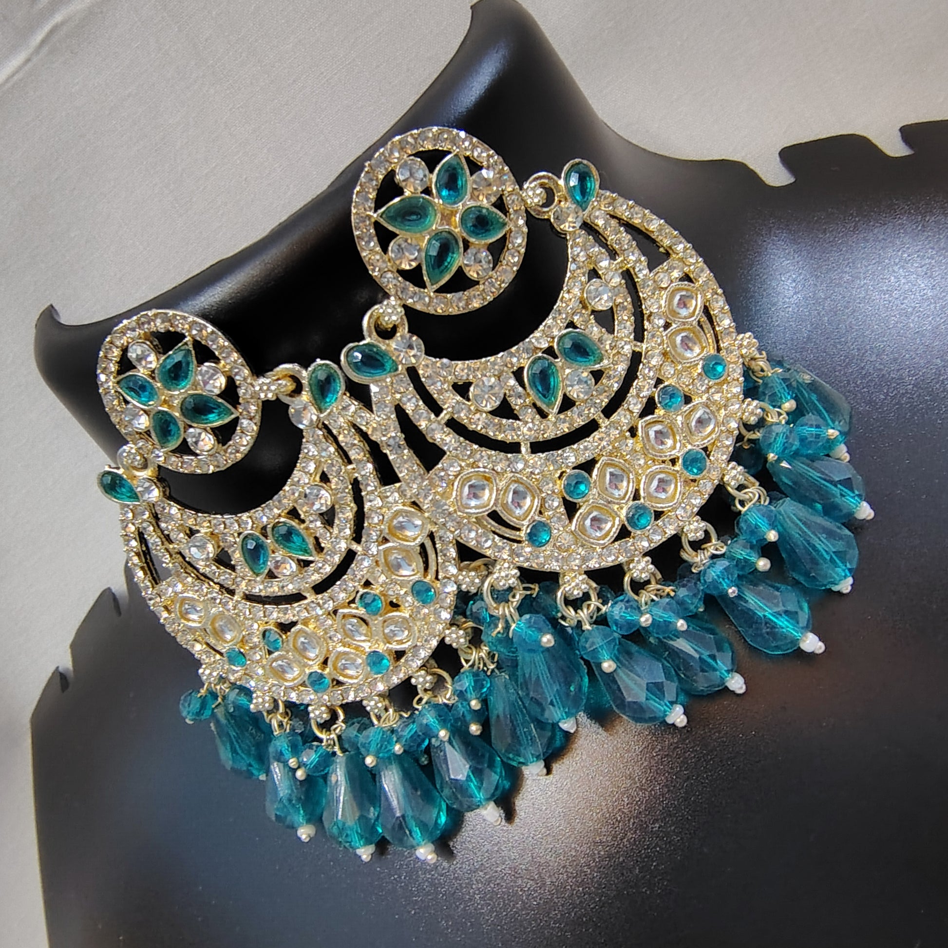 Turquoise Bloom Kundan Chandbali