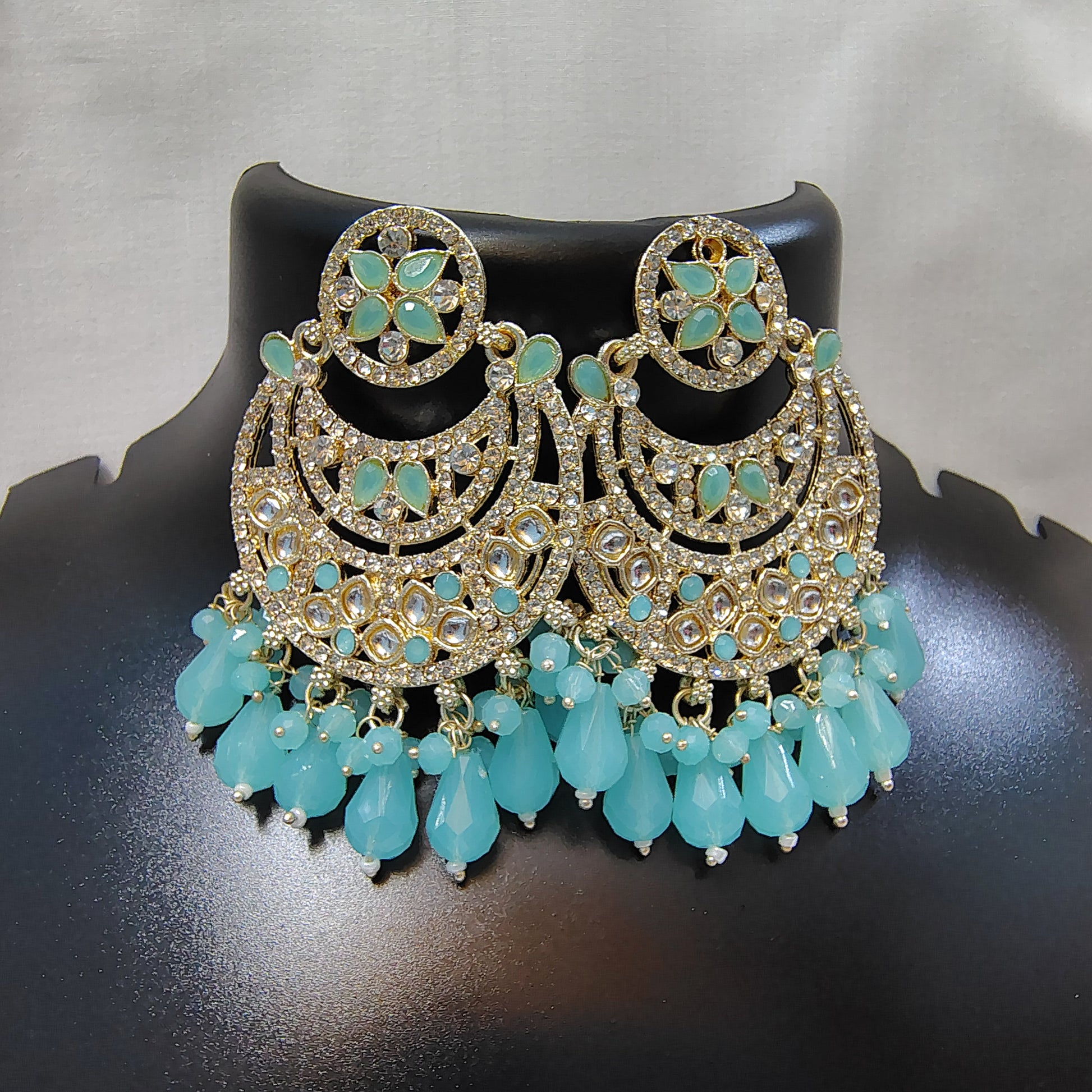 Aquamarine Bloom Kundan Chandbali
