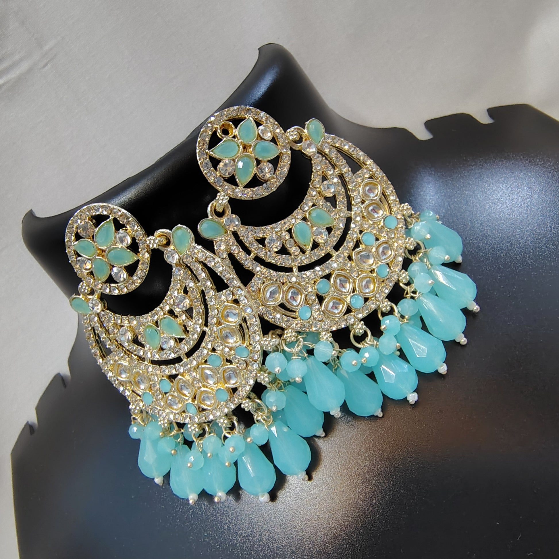 Aquamarine Bloom Kundan Chandbali