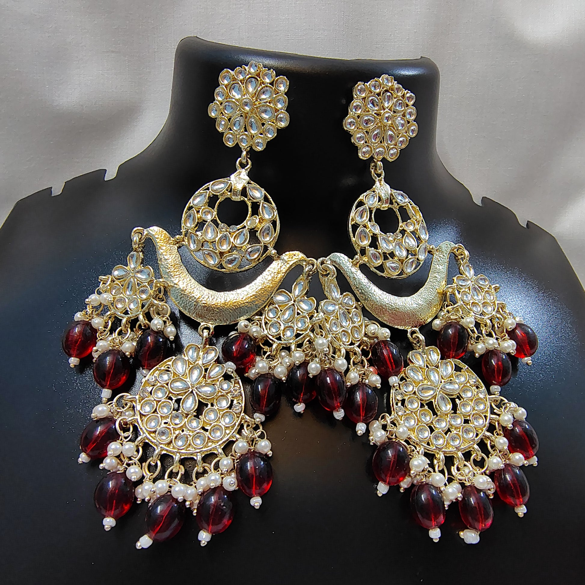 Maroon Red Grace Kundan Chandbalis