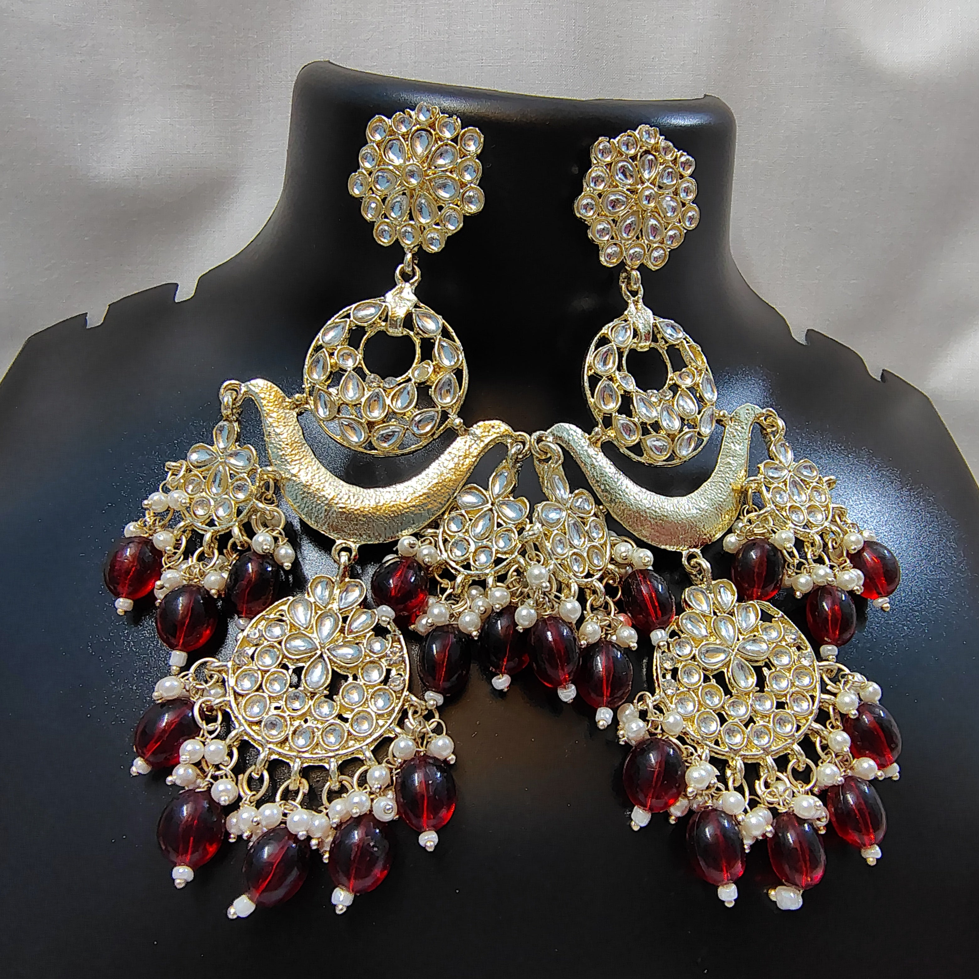 Maroon Red Grace Kundan Chandbalis